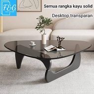 Meja kopi kaca Meja kopi kayu solid Meja kopi transparan Meja Coffee kaca Bulat gaya modern meja teh