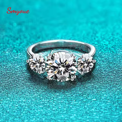 Smyoue 4ct 100% Moissanite Diamond Ring for Women 18K Yellow Gold Wedding Band Bridel Jewelry S925 S