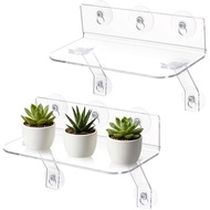 2-Pack Acrylic Window Plant Shelves with Suction Cups & Support Brackets - 11.8 in Semicircular Wind