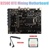 BTC B250C Mining Motherboard with G3900 CPU+SATA Cable 12XPCIE to USB3.0 Graphics Card Slot LGA1151 Support DDR4 for BTC