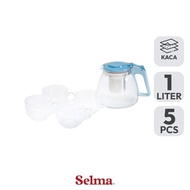Selma Elsa Teapot & Glass Cup 1 ltr Set of 5 Pcs - Water Jug Water Jug Pitcher Drinking Water Contai