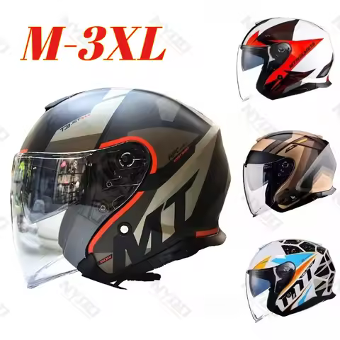 Original MT Thunder Jet Motorcycle Helmet DOT ECE Certification Half Double Lens Helmet Men Open Fac