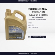 POLILUBE ITALIA FS 5W-30 Engine Oil 4L Fully Synthetic API SN Fuel Saving Engine Protection Car Oil 