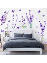 2入組紫色蝴蝶和花卉紋裝飾貼紙/貼紙/壁畫,適用於客廳和臥室家居裝飾,可黏貼在牆壁/冰箱/杯子/玻璃上,防水性佳