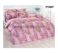 ผ้าปูที่นอนโตโต้ TOTO ขนาด 3.5ฟุต 5 ฟุต และ 6 ฟุต ฝ้ายผสม 40% รหัสสินค้า TT497 ลายดอกไม้  สีชมพู  สำหรับที่นอนสูง 10 นิ้ว