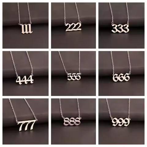 Stainless Steel Lucky Number 111 222 333 444 555 666 777 888 999 Angel Number Necklace Silver Number