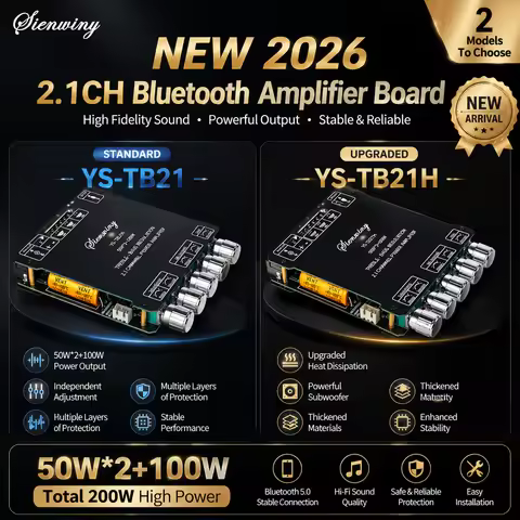Sienwiny YS-TB21 YS-TB21H 2.1CH Bluetooth Amp Board 50W*2+100W Subwoofer USB APP MIC KTV Bass Treble