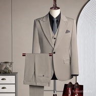 Fake Model Widened Gun Barge Collar Suit One Button Suit Three-Piece Suit Light Coffee