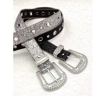 Y2k black and silver glitter belt