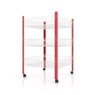 Kefva ชั้นตะกร้า 3 ชั้น รุ่นไจแอนท์ มีล้อ ขนาด 80x80x120 ซม. | ชั้นวางสินค้า มินิมาร์ท กิ๊ฟช็อป ร้าน