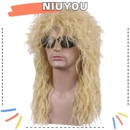 NIUYOU 70s 80s Rockstar Wig, Long Fluffy Halloween Party Cosplay Wig, Vintage Punk Curvy Mullet Wig