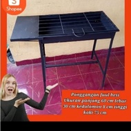 Iron grill size for charcoal, 60 cm long, 30 cm wide, 8 cm deep, foot height 75 cm