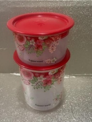 ready stock - tupperware limited design one touch canister 600ml and  1.25L - flower red blooms