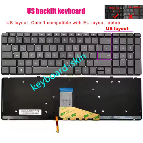 New US Backlit Keyboard No-shell for HP Spectre X360 15-CH 15-CH0xx 15-CH*** 15-CH010CA 15-CH011DX 1