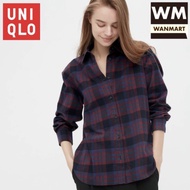 Terlaris Uniqlo Women Kemeja Flannel Kotak Wanita Lengan Panjang Navy