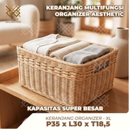 PRATALA AESTHETIC STORAGE RATTAN BASKET LARGE MULTIFUNCTIONAL ORGANIZER BOX P35 X W30 X H18.5