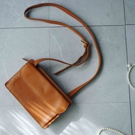 尋寶復古古董包-RALPH LAUREN焦糖棕牛皮方正小型隨身肩背包