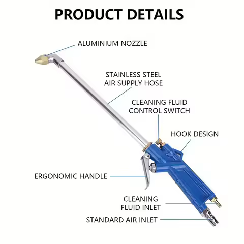Adjustable Pressure Air Spray Gun Pneumatic Cleaning Tool Long Nozzle 109cm Hose Ergonomic Handle EU