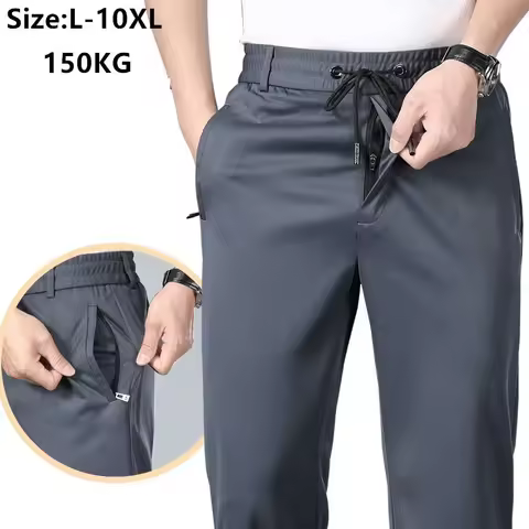 9XL Summer Pants Men Loose Straight Plus Size 8XL 7XL 6XL Loose 150KG Stretched Office Blue Elastic 