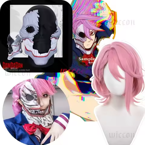 Aira Shiratori Cosplay Wig Anime Dandadan Pink Short Hair Mask Momo Ayase Heat-resistant Fiber Hair+