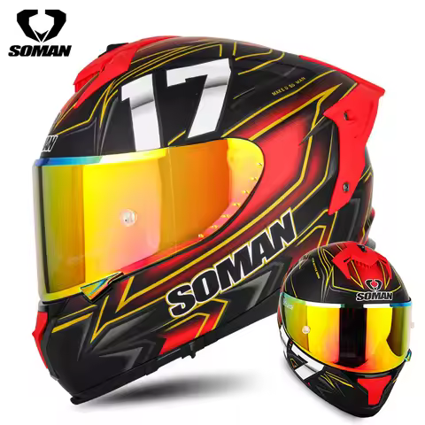SOMAN 961-S Motorcycle Racing Helmet New Upgrade Men Women Four Seasons Double Visor Tail Warm Safet