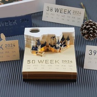 【AiBi Home】-1 Pieces 2024 Desk Calendar with LED Lights Paper Carving 3D Castle Calendar Notepad Tear- Notepad Paper Carving Art Craft