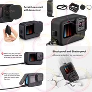 GoPro Hero 12/11/10/9 Silicone Case Battery Side Cover Lens Caps黑色矽膠套電池側蓋和鏡頭蓋和掛繩