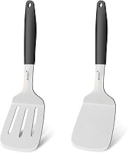 Beijiyi Stainless Steel Spatula Set, 2 Pcs Small Metal Spatula for Cast Iron Skillet, Solid and Slot