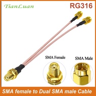 RG316 16cm SMA Female to SMA Dual Male Connector Coaxial Cable Extension 3 Way Splitter Cable for 2G 3G 4G LTE Antenna Wireless Router Modem Booster
