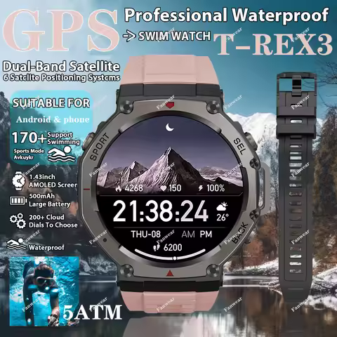 T-Rex 3 Built-in Dual-band GPS Smart Watch Men Smartwatch Compass Altimeter Barometric 5ATM IP69K Wa