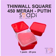 MERAH THINWALL SQUARE 450ml RED - WHITE - TRANSPARENT SUAPI brand contents 25pcs Transparent Thinwal
