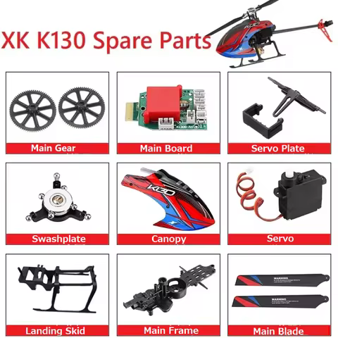 Spare Parts List for XK K130 RC Helicopter Original Accessories Canopy Motor Blade Landing Gear Serv