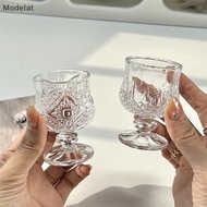 [Modelat] Korean Style Engraved Embossed Small Goblet Glass Cup For Soju Sake Liquor Short Stemmed G