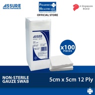 ASSURE Gauze Swab Non-Sterile 5cm x 5cm x 12-Ply, 100 Pce/Pkt
