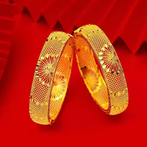 24K Gold (AU999) Double-Sided Peacock Bracelet | Double-sided tail, hammered brocade with titanium d