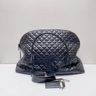YSL 大號黑銀絎縫牛皮菱格紋旅行袋機場包56×46×19  98新配件塵袋鑰匙