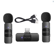 BOYA BY-V20 One-Trigger-Two 2.4G Wireless Microphone System Clip-on Phone Microphone Omnidirectional Mini Lapel Mic Auto Pairing Smart Noise Reduction 50M Transmission Range Replac