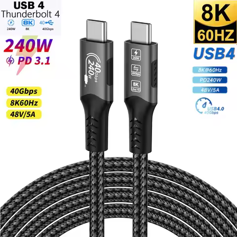 40gbps thunderbolt4 type c 240w USB4 fast charging cable compatible thunderbolt 3 data transfer cabl