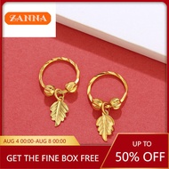 emas 916 original subang telinga perempuan Gold transfer beads leaf  earrings temperament earrings f