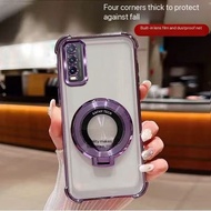 เคส หลังใสขอบเงา สำหรับ Vivo Y12S Y12A Y20 Y20S Y20i Y3S เคส TPUนิ่ม พร้อมเลนส์กล้อง มีขาตั้ง