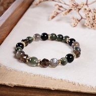 綠髮晶 茶晶 黑金骨幹 黑曜石 手鍊 天然礦石水晶