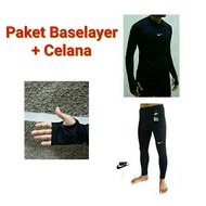 Paket Baselayer baju kaos futsal manset + celana legging pria wanita