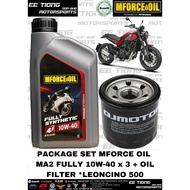 PACKAGE SET - MFORCE OIL MA2 FULLY 10W-40 ENGINE OIL 1L x 3 + OIL FILTER FOR BENELLI LEONCINO 500 OR