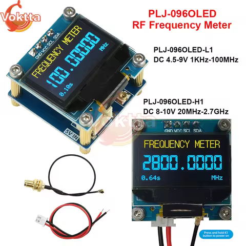 DC 4.5-9V DC 8-10V RF Frequency Meter 0.96-inch OLED Display Module 1KHz-100MHz/20MHz-2.7GHz Signal 