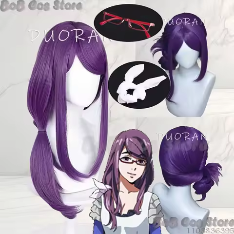 Kamishiro Rize Anime Tokyo Cosplay Ghoouul Prop Women Purple Long Wig Red Glasses White Hair Band Ho