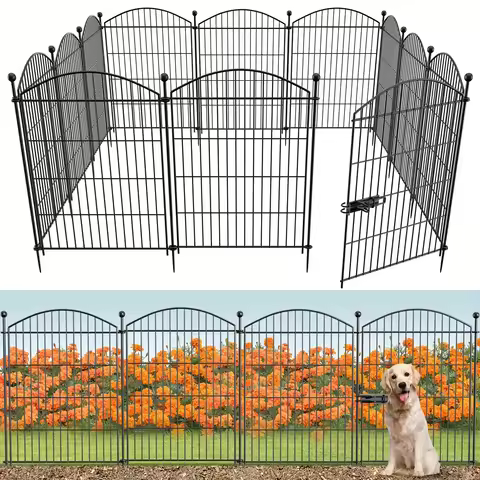 Garden Fence Animal Fence With Gate 39.4"(H) X 27.6"(L), 12pcs, High Fence For Dogs Rabbits Poultry,