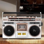 Portable CD Player Boombox, Cassette Recorder, AM/FM Radio Speaker and Earphone Jack, Multi-Function Wireless Radio, CD Tape Player, for Family Gathering Travel