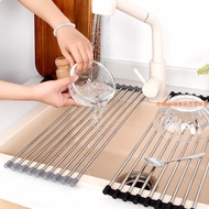 Whole Taiwan 1pc Stainless Steel Sink Rack Drain Roll-Up Dish Drying Foldable Above