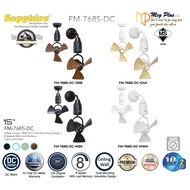 Sapphire FM768S 15" DC Motor Ceiling / Wall Dual Mounting Design Fan 8 Speed Oscillation 120 Degree 