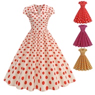 Swing Chic Polka Dot Retro Dress Women 2026 Fashion Audrey Hepburn Style 1950s 60s Lapel Collar Shor